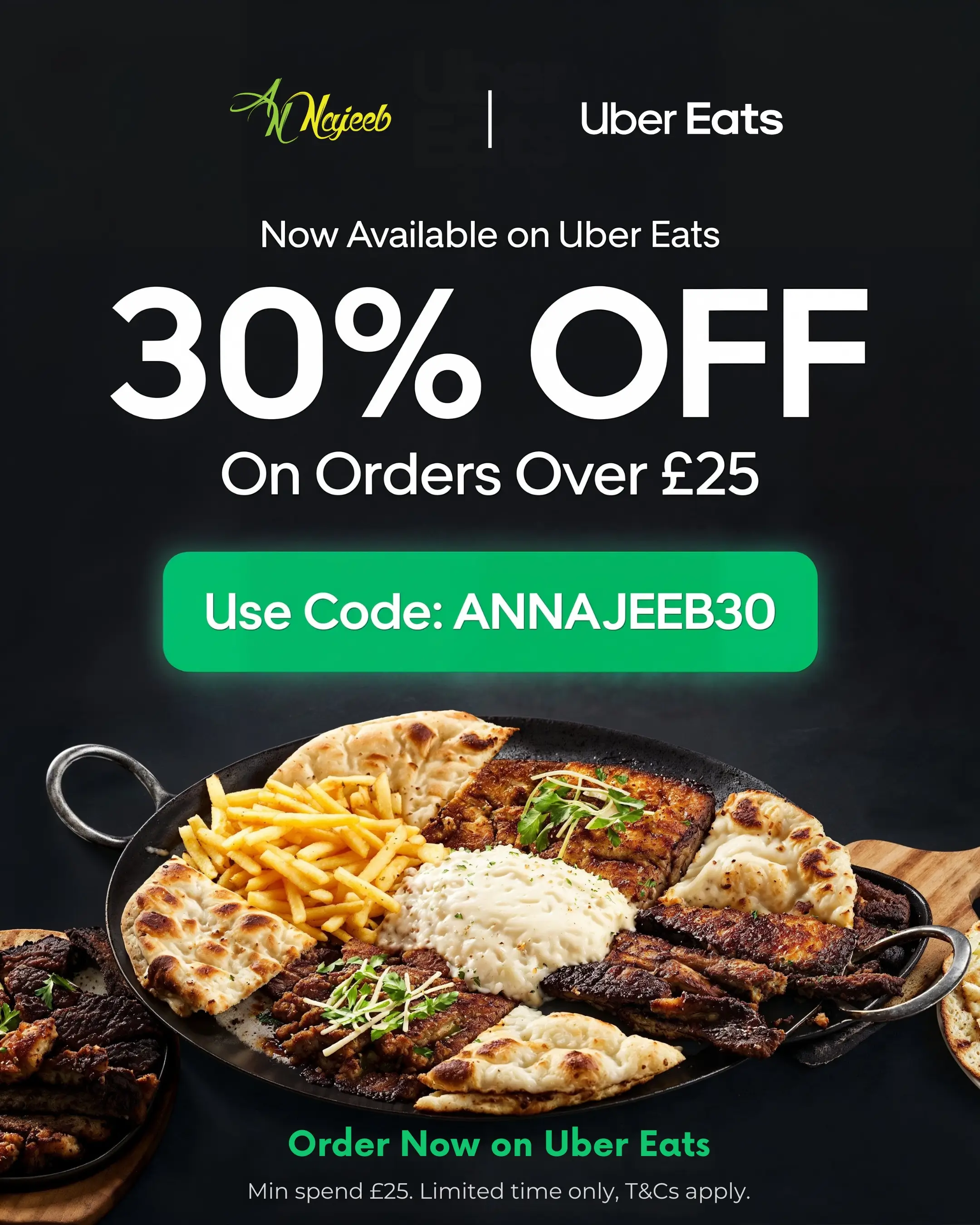 Uber Eats 30% Off on orders over £25. Use Code: ANNAJEEB30